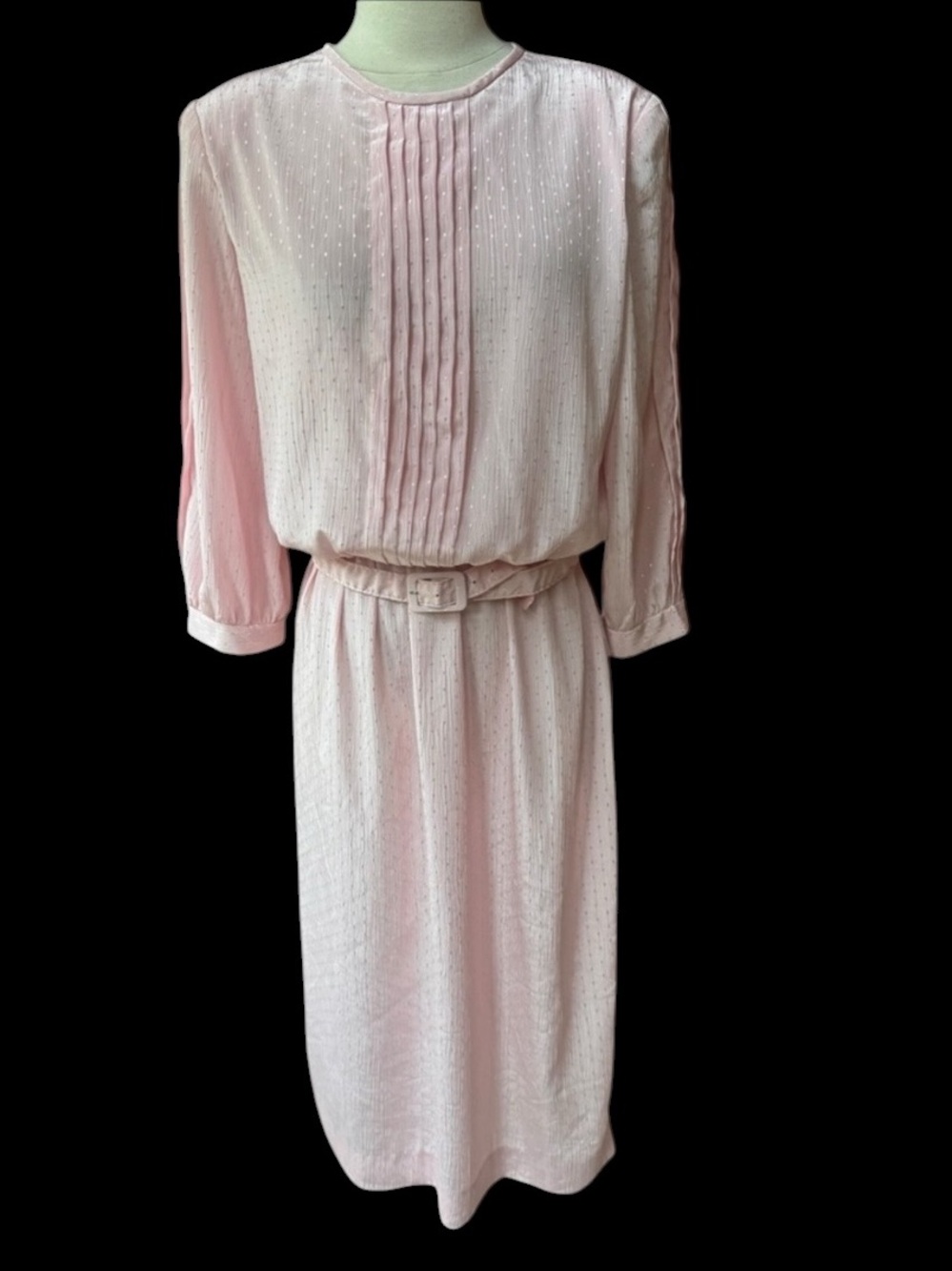 1970s Lady Carol Belted Poly Secretary Dress